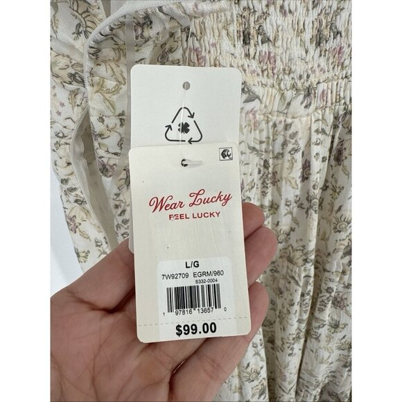 Lucky Brand Womens Size Large Cream Floral Sweetheart Neck Mini Babydoll Dress - Picture 8 of 11